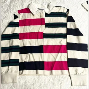Vineyard Vines Polo Shirt Girls Rugby Pink Green Long Sleeve NWT Size Large